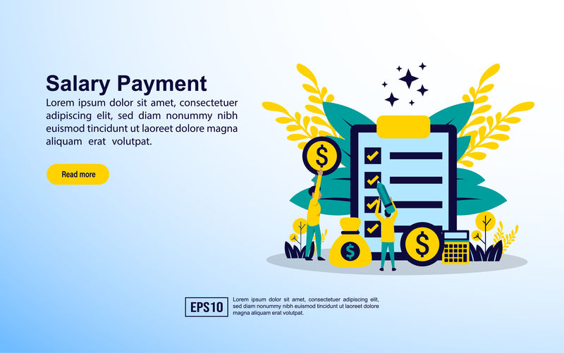 带有图标和字符的薪资支付概念网页登录页横幅演示文稿社交媒体海报广告促销模板