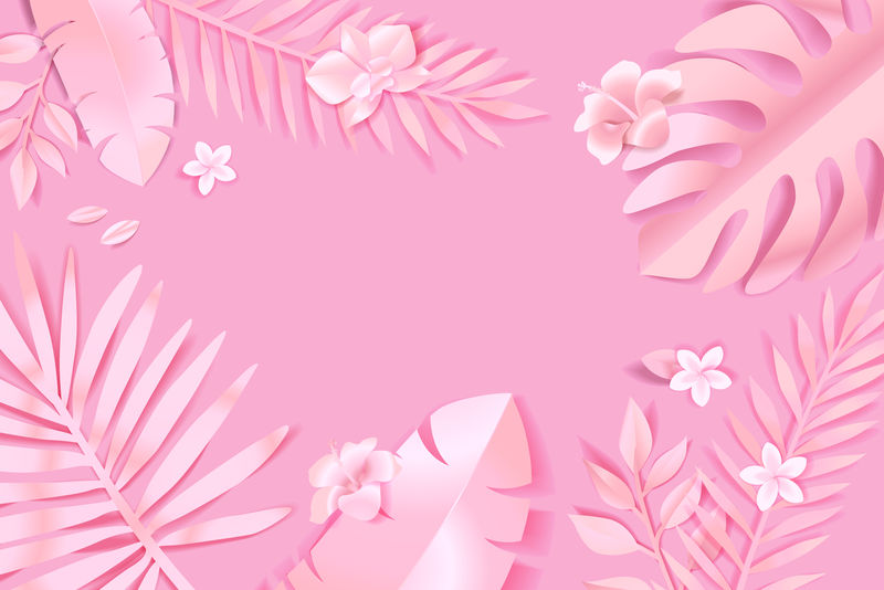 以粉红色矢量为背景的热带白纸花
