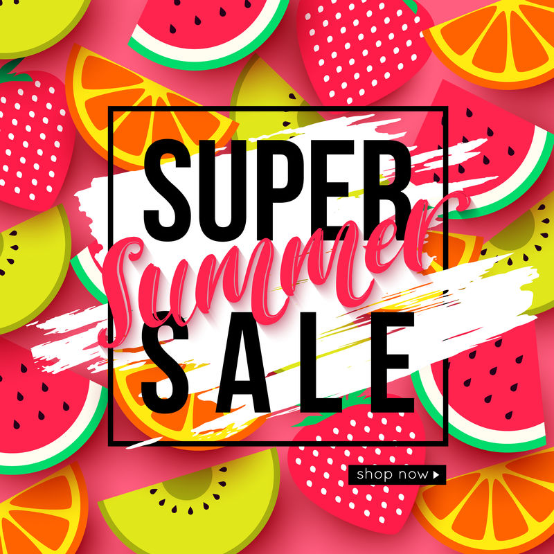 夏季销售背景：猕猴桃橘子西瓜和草莓片