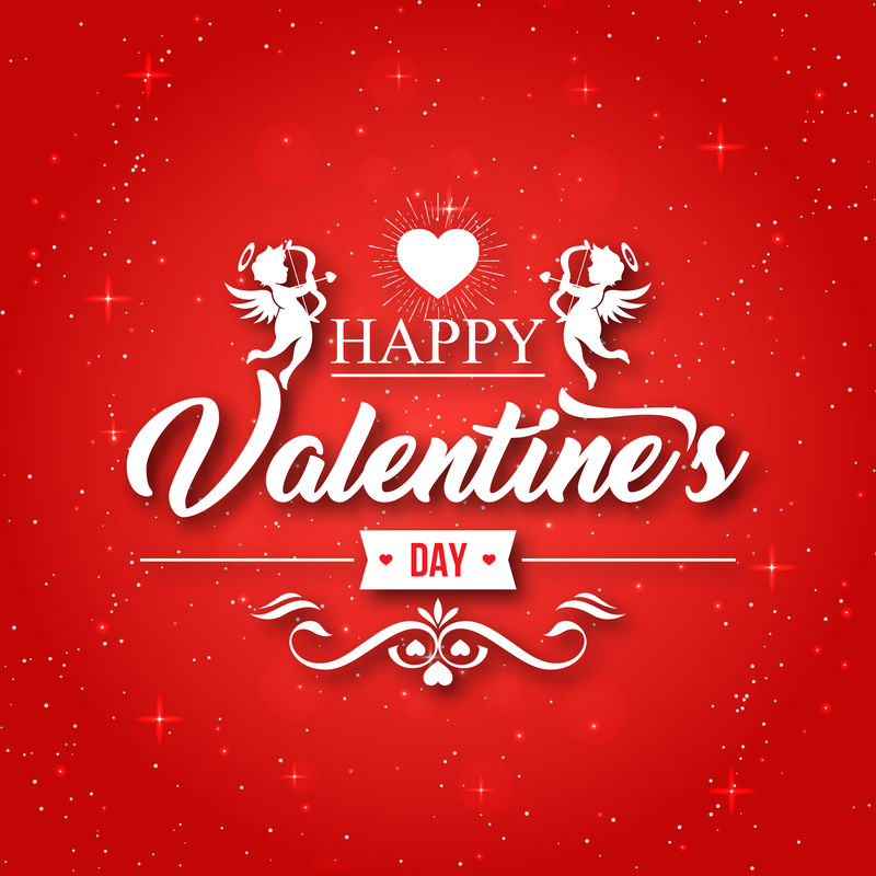 现代浪漫的天使情侣-背景红光闪闪-情人节快乐卡片-适合邀请网络横幅社交媒体等情人节相关场合