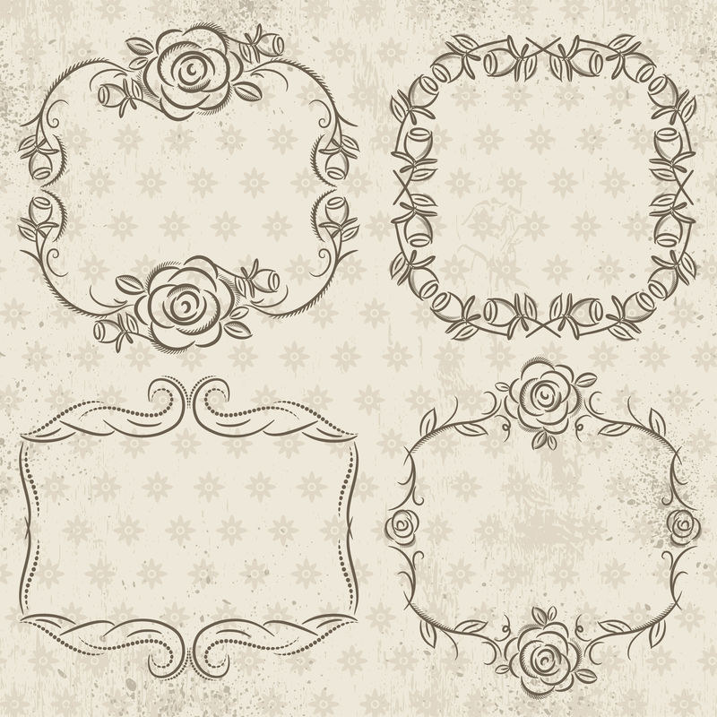 带玫瑰的书法装饰边框矢量