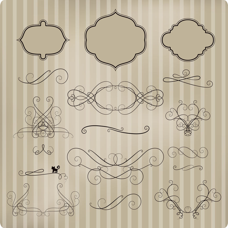 复古书法元素矢量集与页面装饰