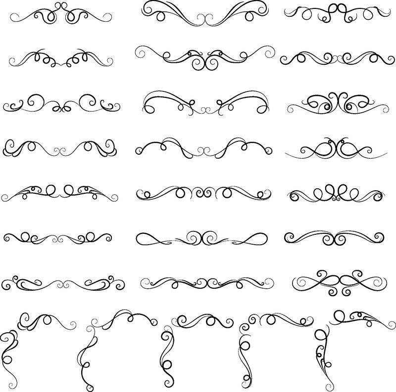 复古书法和分隔器装饰书法漩涡矢量插图集