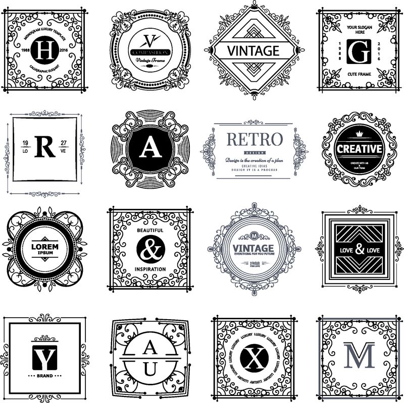 花押豪华标志模板与华丽的书法装饰元素-优雅的咖啡厅餐厅纹章珠宝时尚设计