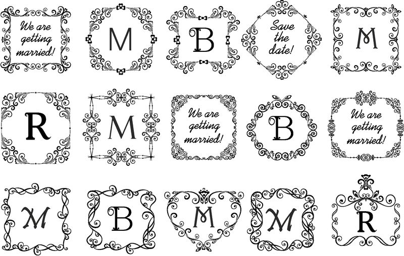 婚礼设计菜单卡餐厅咖啡厅酒店珠宝店标志模板花押字的美丽小插画系列