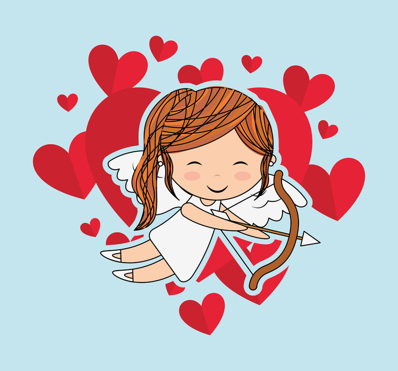 矢量的可爱天使插图图片-云端上射箭的丘比特矢量插图素材-高清图片