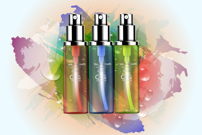 豪华化妆品瓶包装护肤霜美容化妆品海报水彩和水滴背景