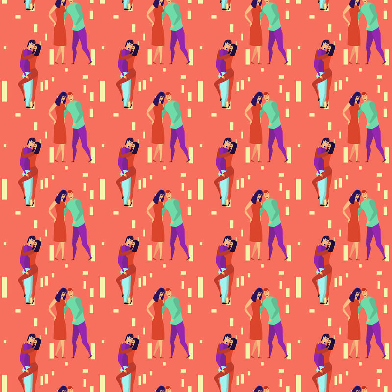 与情人B卡通人物和女孩无缝图案