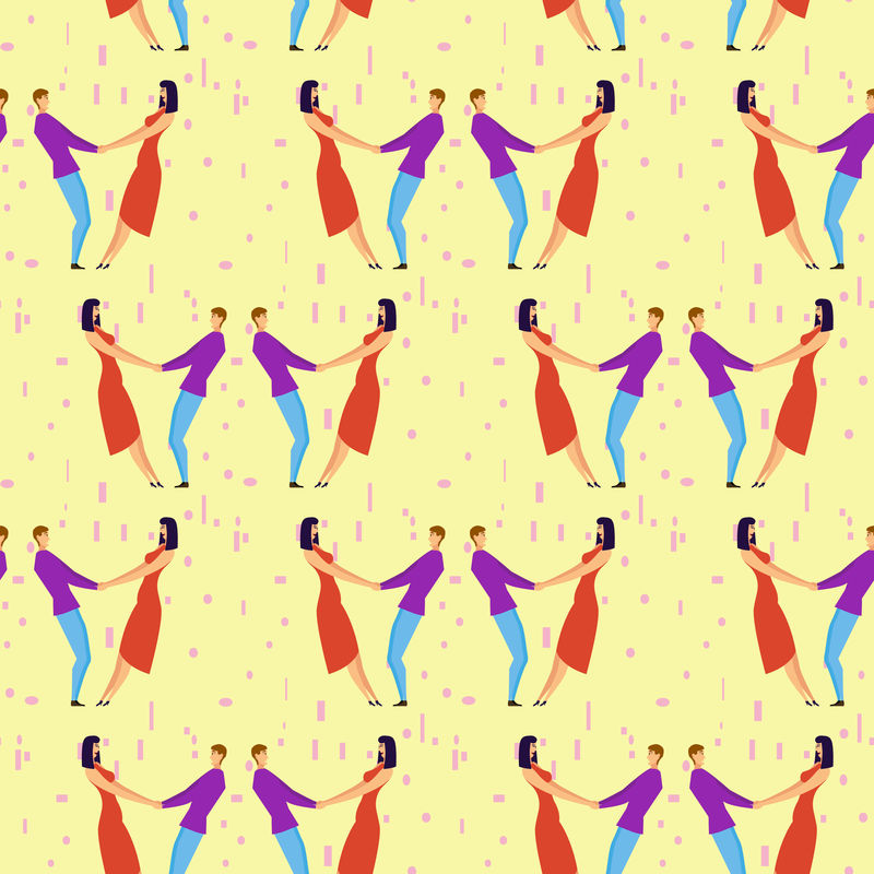 与情人B卡通人物和女孩无缝图案