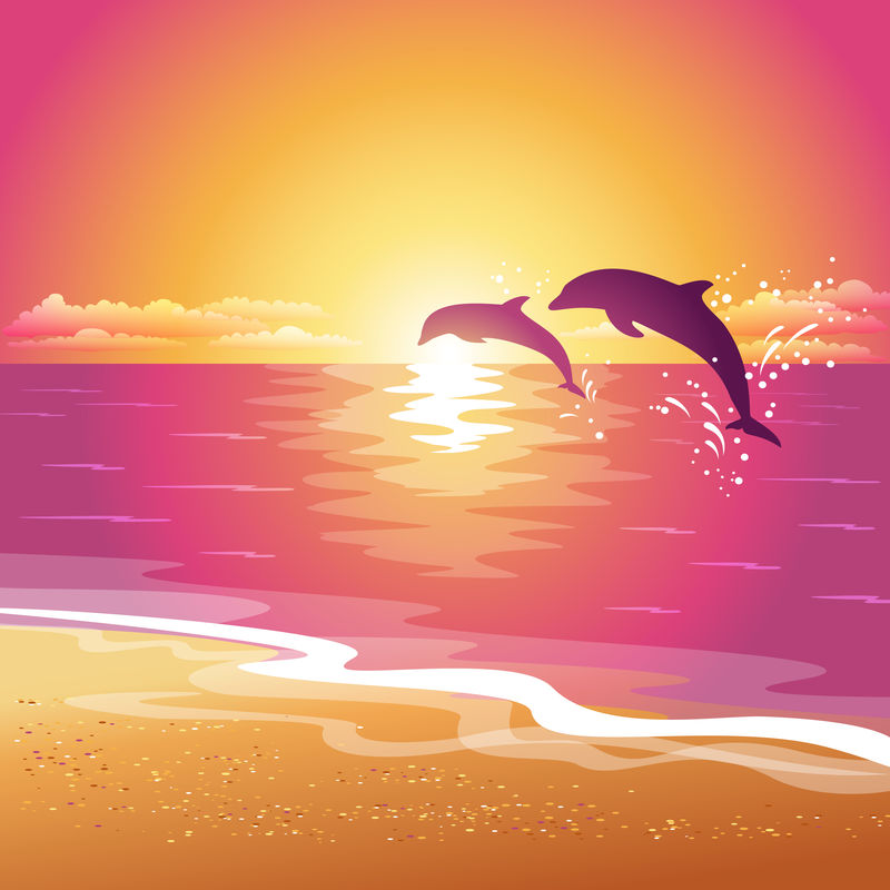背景是日落时两只海豚的轮廓 Eps10素材 高清图片 摄影照片 寻图免费打包下载