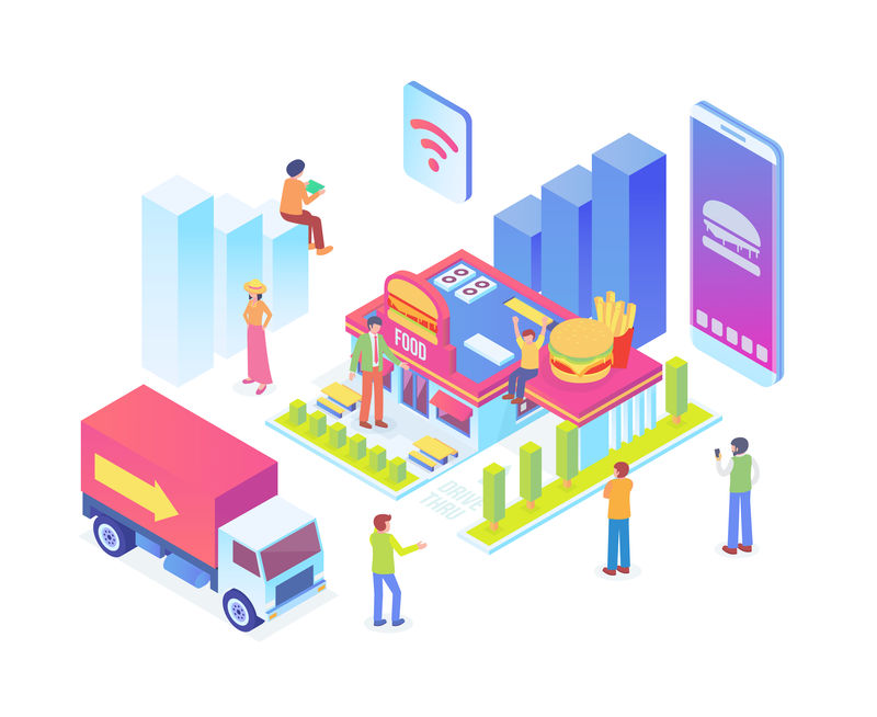 现代等距智能餐饮配送物流系统技术说明-白底隔离-人与数字相关资产