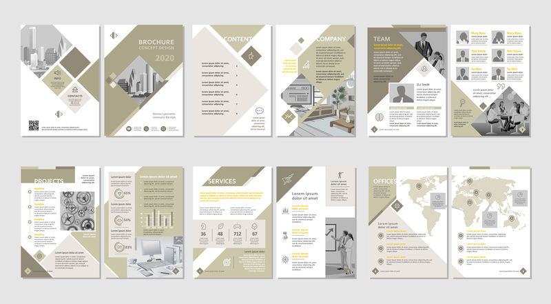小册子创意设计-带封面封底和内页的多功能模板-垂直A4格式