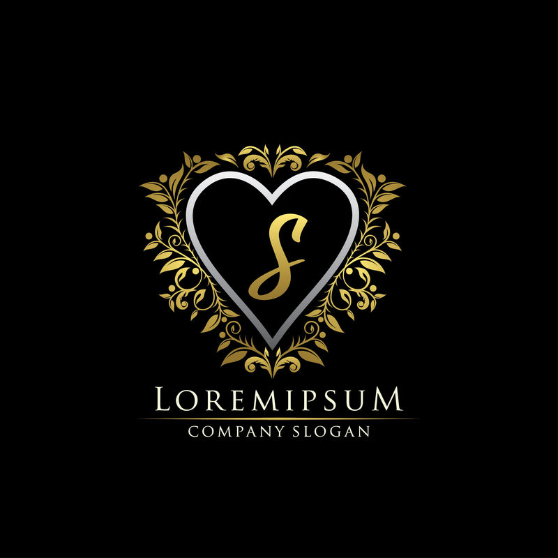金色豪华心形字母徽章-婚礼标志