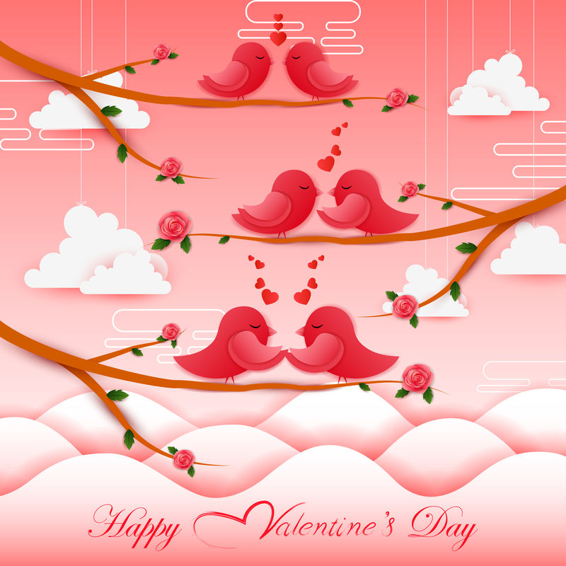 剪纸风格情人节快乐问候背景