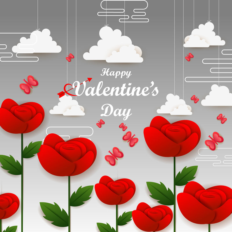 剪纸风格情人节快乐问候背景