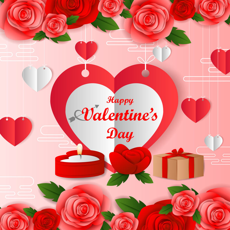 剪纸风格情人节快乐问候背景