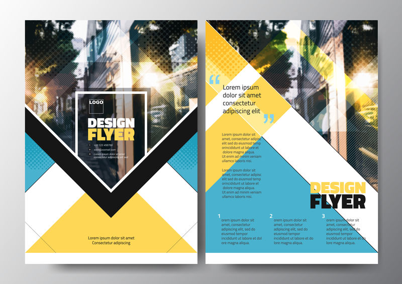 最小海报小册子传单设计布局-白色蓝色和黄色-A4尺寸矢量模板