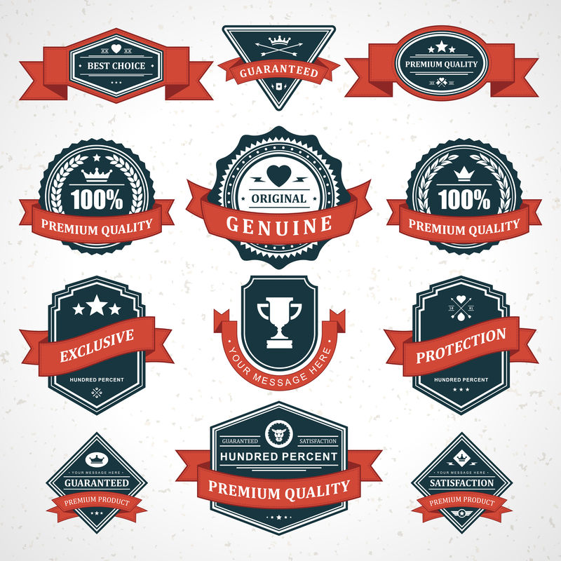 古董标签和色带复古风格集-矢量设计元素