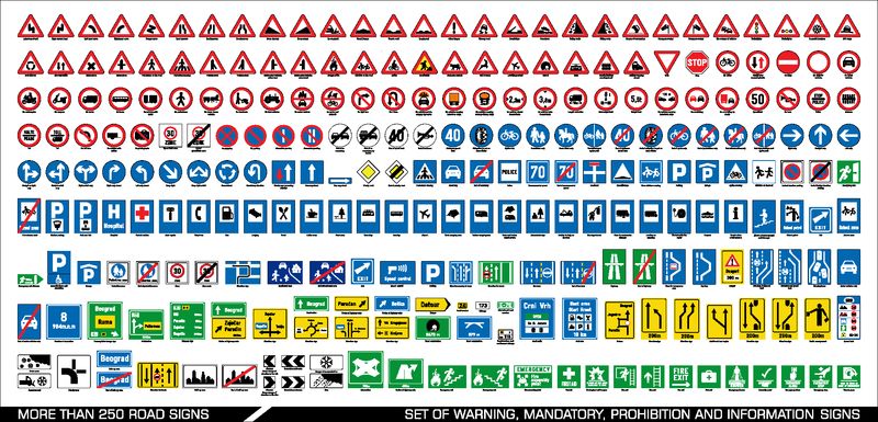 收集警告强制禁止和信息交通标志-欧洲交通标志收集-矢量图