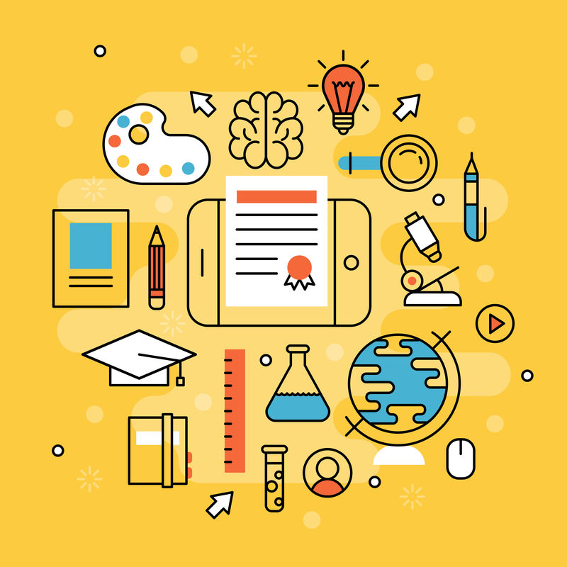 在线学习平台设计远程教育视频教程员工培训店学习研究知识向量图