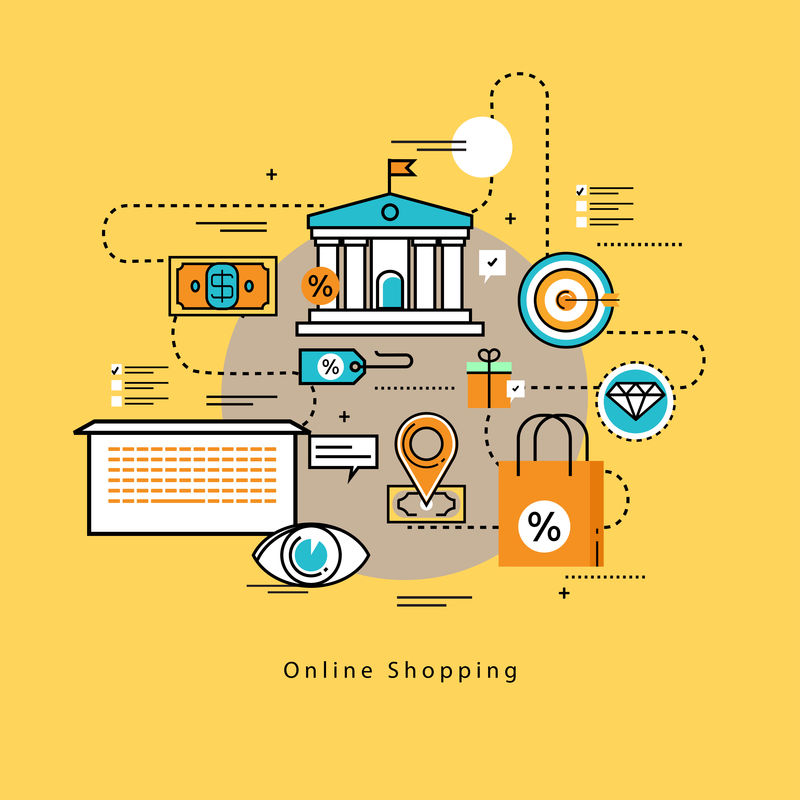 用于购物电子商务M商务服务数字促销折扣销售互联网和在线购物的平面现代企业业务矢量图设计和信息图形元素