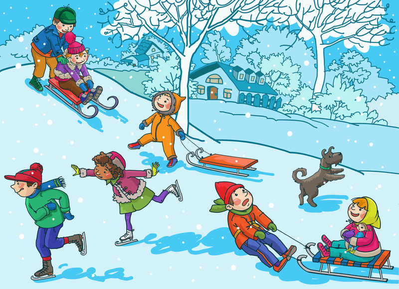 孩子们在玩雪 圣诞节 冬季活动 雪冬背景上的孤立物体 非常适合学校书籍等 矢量素材 高清图片 摄影照片 寻图免费打包下载
