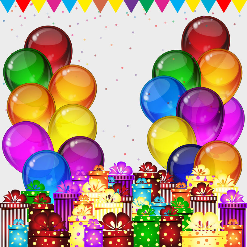 生日派对矢量背景-彩色喜庆气球