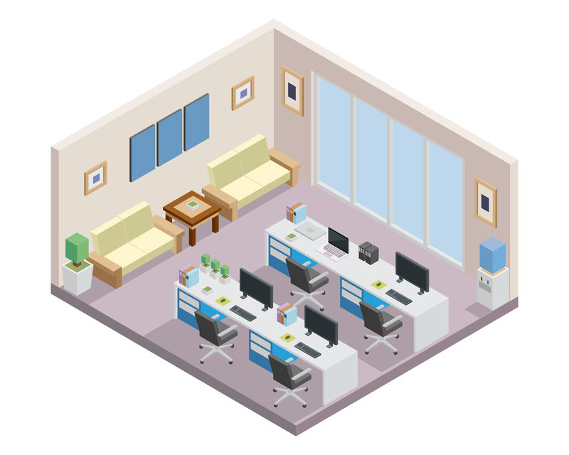 现代等距员工办公空间室内设计