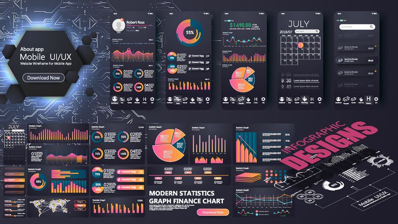 用于网站或移动应用程序的现代信息图形模板-用于UI UX设计的信息图形元素-移动应用和网站开发-易于编辑和自定义-矢量图
