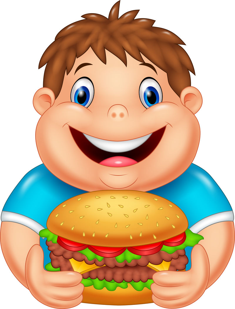 卡通胖男孩吃大汉堡