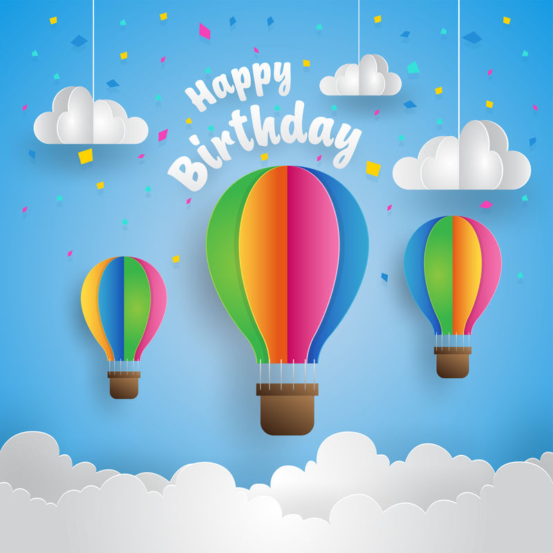 现代夏季回归自然纸艺风格生日贺卡插图