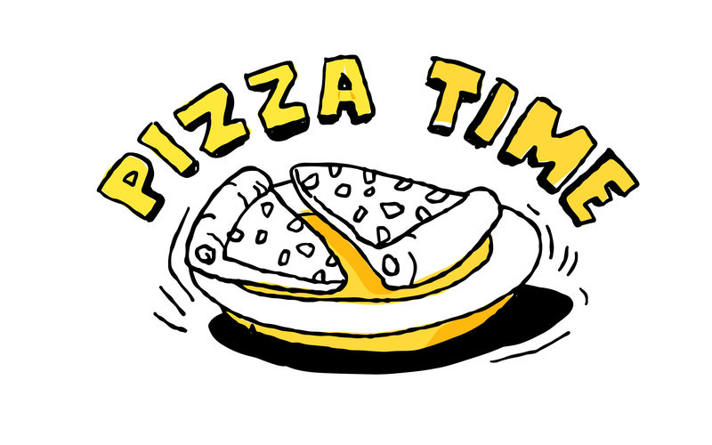 披萨时间黄色和黑色矢量
