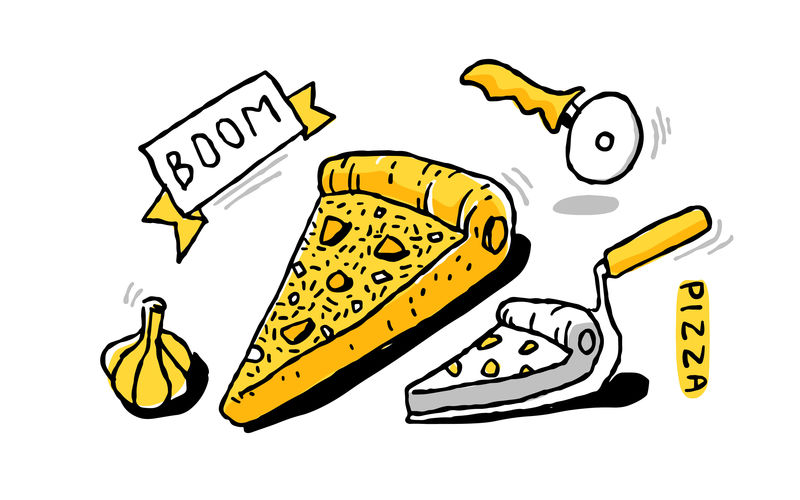 披萨时间黄色和黑色矢量