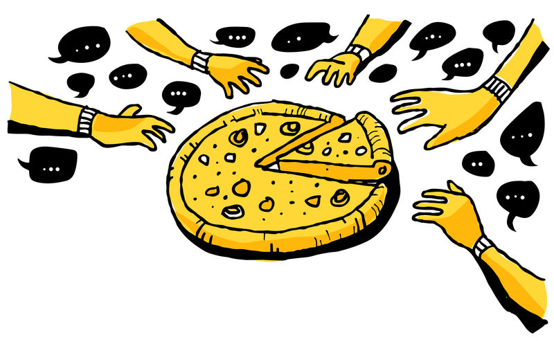 披萨时间黄色和黑色矢量