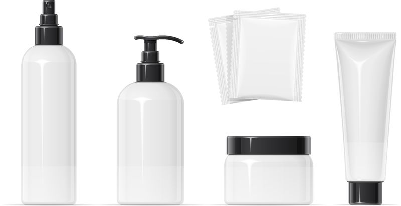 奶油喷雾香油和洗发水的塑料容器-化妆品-身体-皮肤化妆品瓶-管-罐-美容美容学-水疗模型-孤立的白色背景-EPS10矢量图