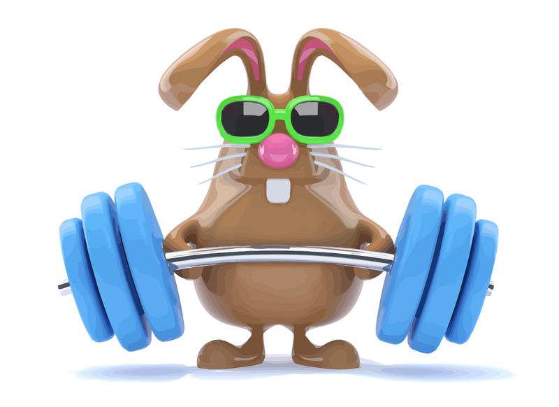 3D滑稽卡通巧克力复活节兔子举重运动员