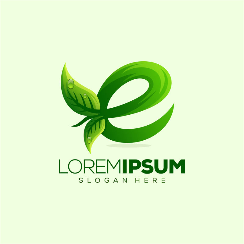 Letter E Leaf标志设计矢量插图