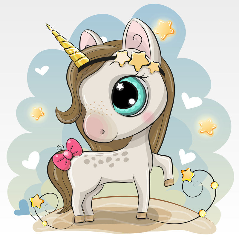 蓝色背景的可爱独角兽