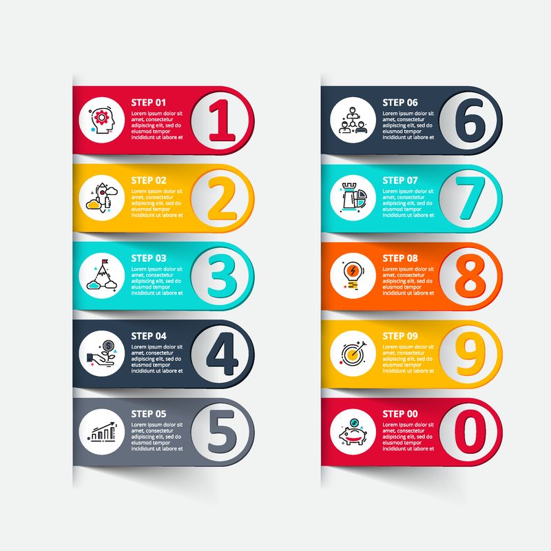 信息图的矢量元素-图表图表演示文稿和图表的模板-具有10个选项部件步骤或流程的业务概念-笔划图标