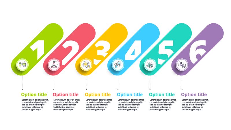 业务流程图信息图形-带有6个步骤圆圈-循环的公司工作流图形元素-公司流程图演示幻灯片模板-矢量信息图形设计