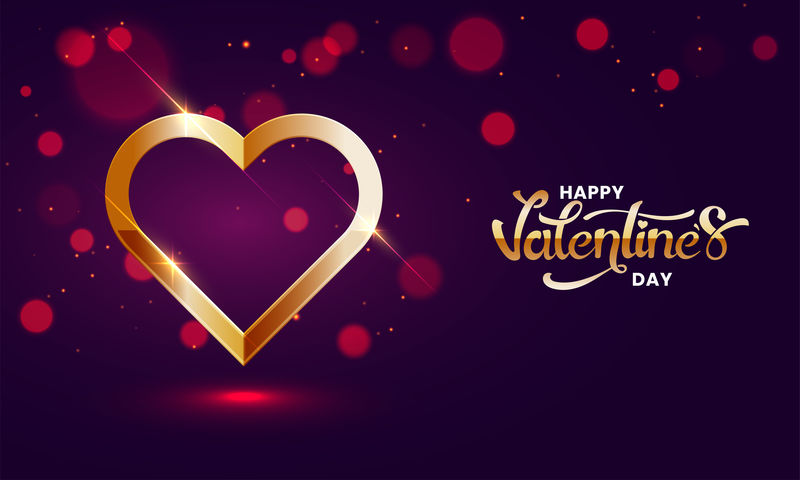 华伦丁的紫色博克赫背景上闪亮的金色心形