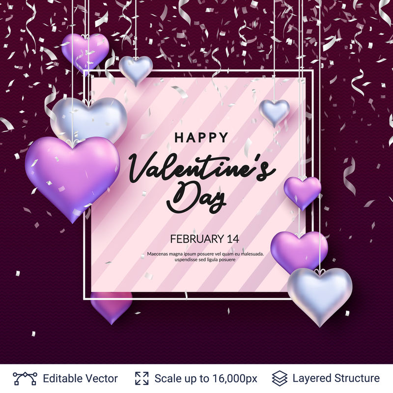 光滑的3D心形图案和问候文字