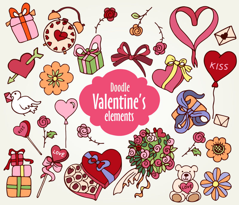 任意颜色的情人节卡通矢量元素