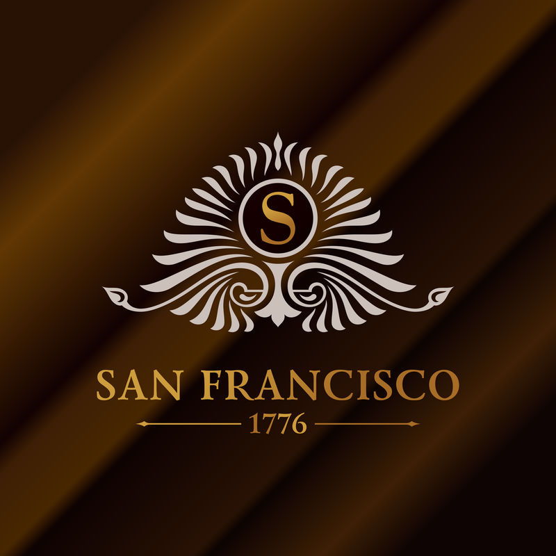 老式的金色嬉皮标签与刻字旧金山标志海报服装徽章的标志模板