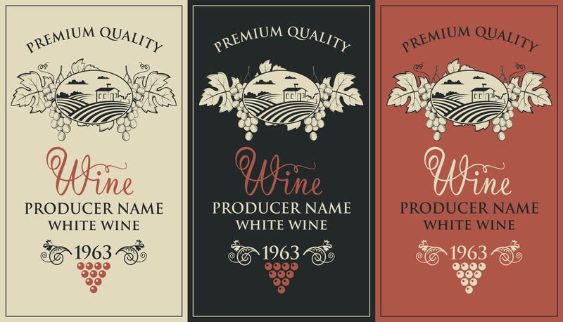 葡萄酒瓶的年份标签集