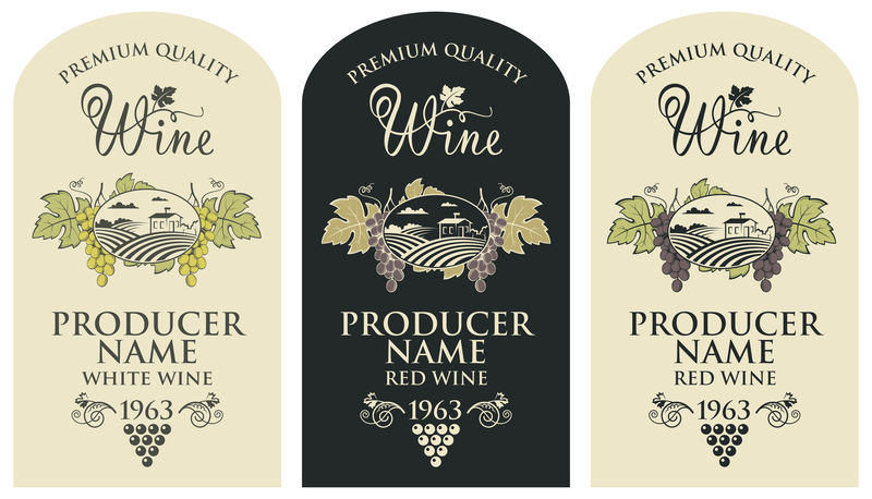 葡萄酒瓶的年份标签集