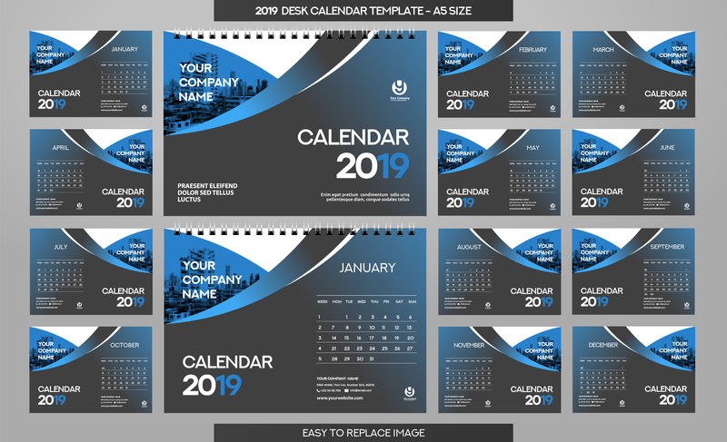 书桌日历2019模板-含12个月-A5尺寸