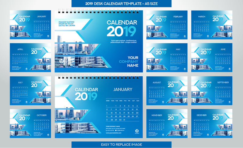 书桌日历2019模板-含12个月-A5尺寸