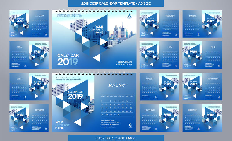 书桌日历2019模板-含12个月-A5尺寸