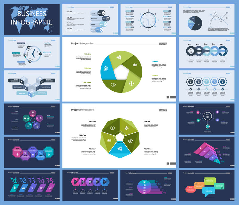 一套管理或团队合作概念信息图表-演示幻灯片模板的业务图-用于公司报告广告横幅和小册子设计